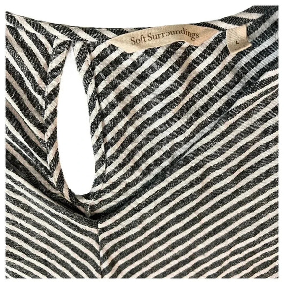 Soft Surroundings Linen Landfall Tunic Top Gray Striped Cold Shoulder Size Large - Picture 5 of 9